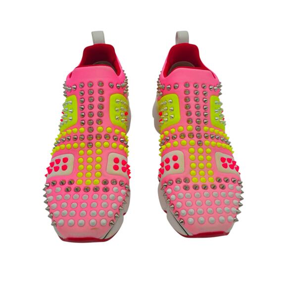 Christian Louboutin Spike Sock Sneaker Pink Yellow White Slip On Size 39 US 9 - Picture 2 of 9